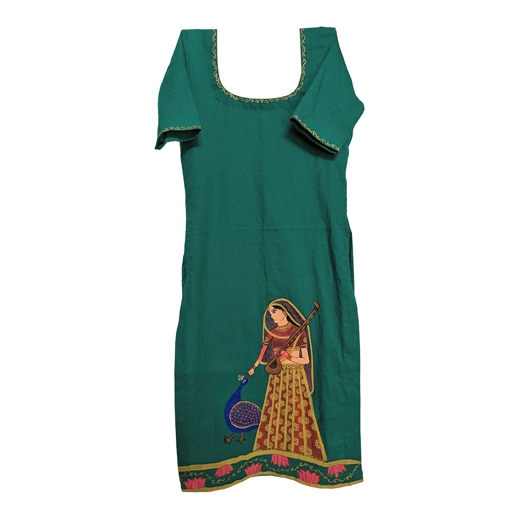 Hand-Painted Folk Art Kurti – Peacock Theme