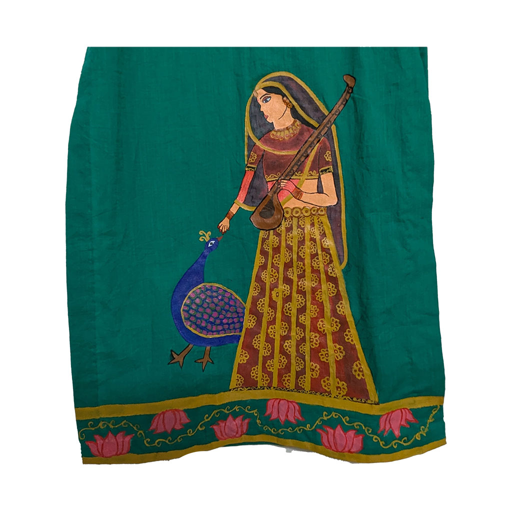Hand-Painted Folk Art Kurti – Peacock Theme - Image 3